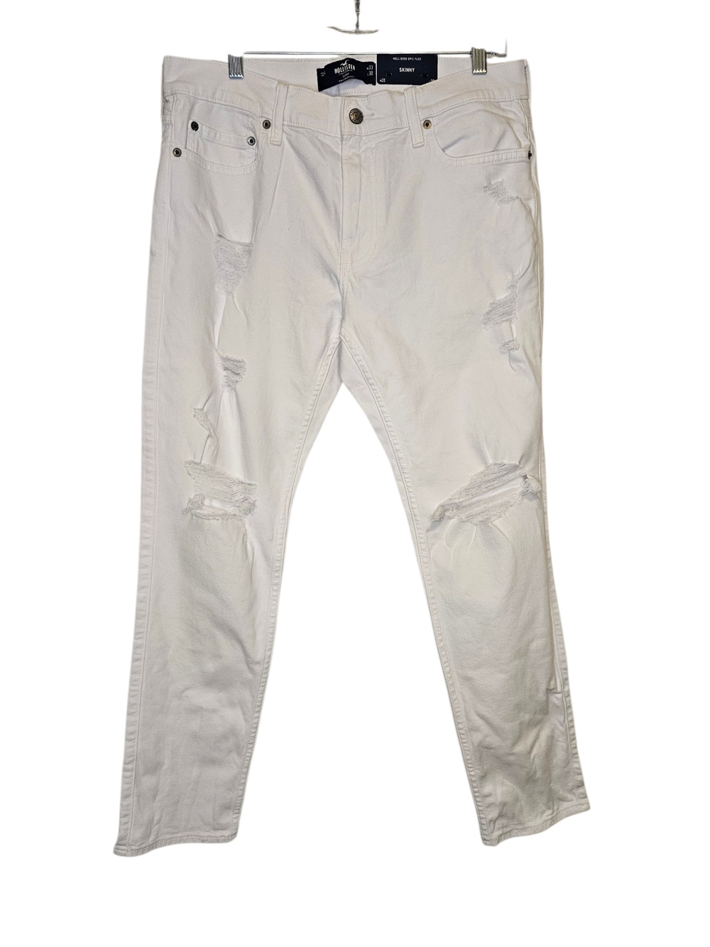 Hollister Men's Skinny Distressed White Jeans 33×30 Sleek Casual